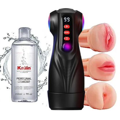 Co-branded: 3 Sleeves Pocket Pussy Penis Pump with 9 Sucking & 9 Vibrating Male Masturbator