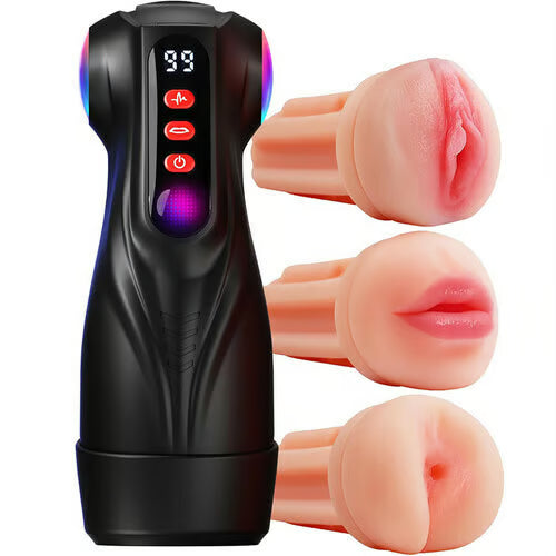Co-branded: 3 Sleeves Pocket Pussy Penis Pump with 9 Sucking & 9 Vibrating Male Masturbator